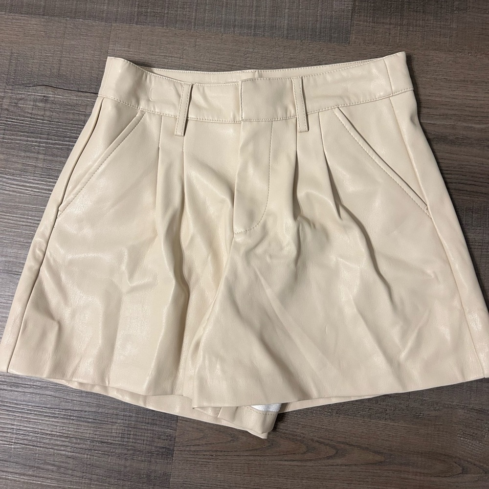 Cream Leather Shorts